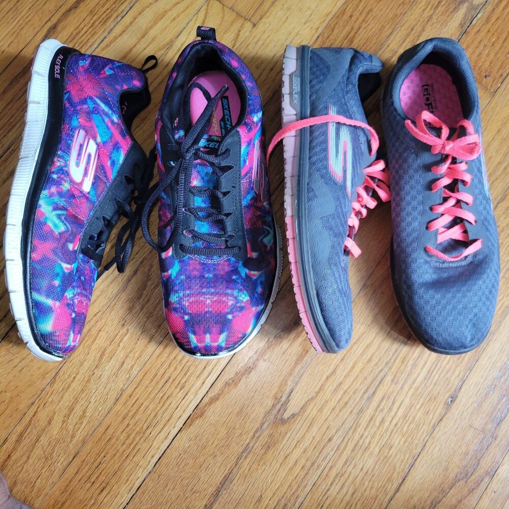 Lot Of 2  Skechers Womens  Sz 8.5 Multicolor Running Go Flex Walking Shoes Sneak